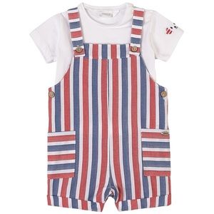 Mayoral Striped Overalls Set White